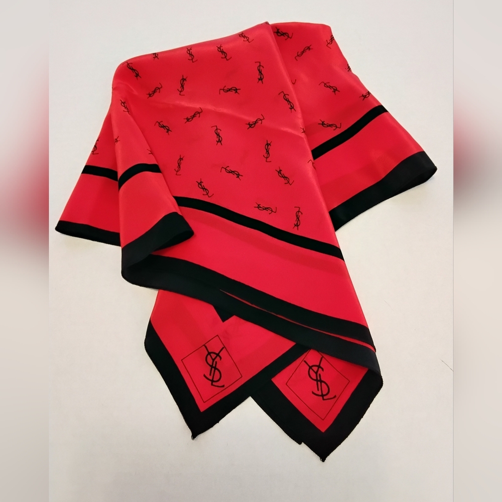 Vintage Yves Saint Laurent 100% Silk Red & Black Scarf - Picture 4 of 6